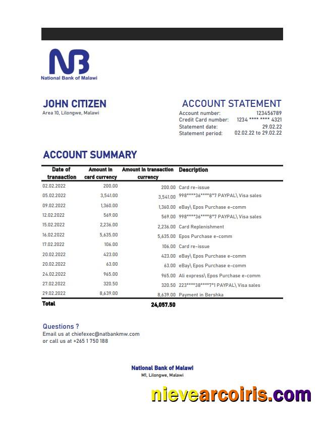 Malawi National Bank of Malawi statement